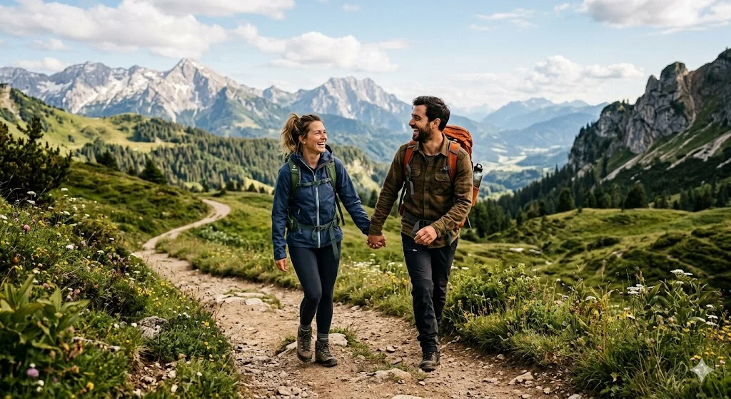 Wanderer auf einem Bergpfad – Gesundheitsreise ohne Vorab-Genehmigung