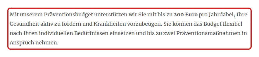 Screenshot von heimat-krankenkasse.de mit der Originalaussage der Heimat Krankenkasse zur Erstattung von Gesundheitskursen, die zitierte Stelle ist rot markiert.